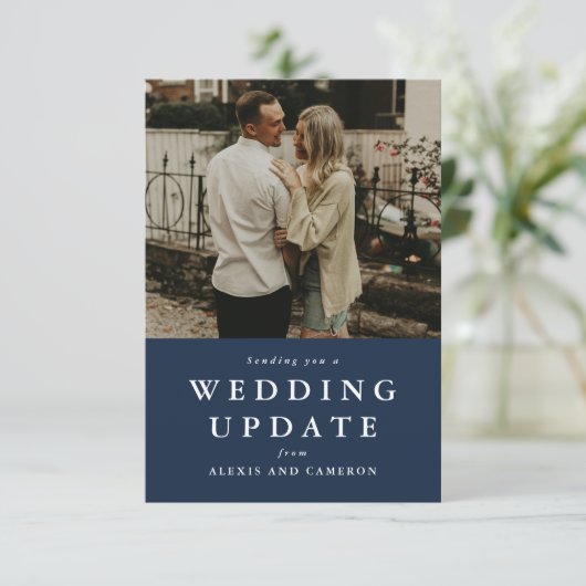 De update van de bruiloft verandert de datum navy (Staand voorkant)