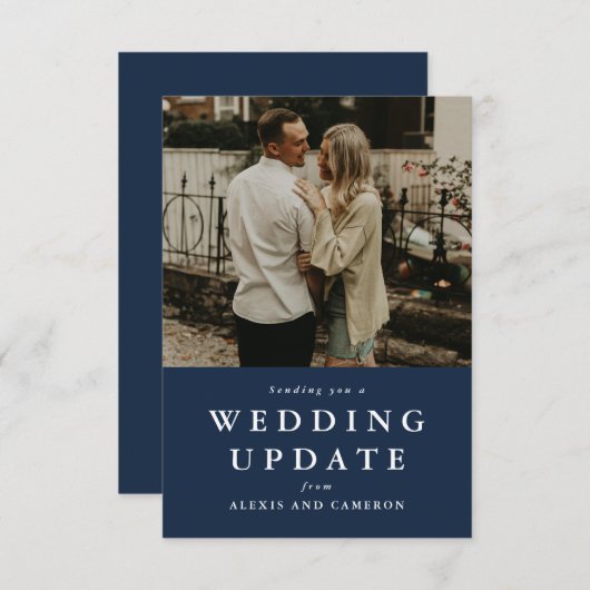 De update van de bruiloft verandert de datum navy  (Voorkant / Achterkant)