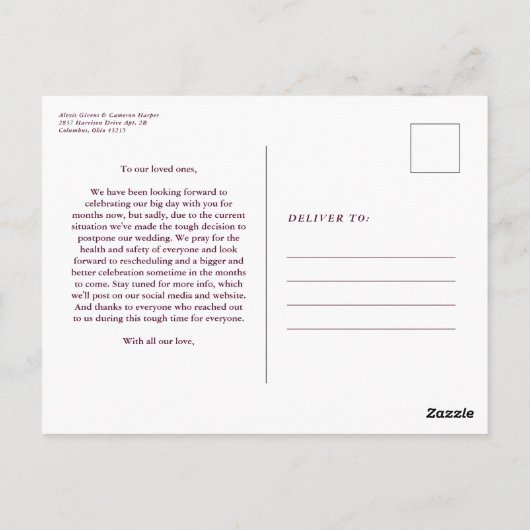 De update van de bruiloft verandert de datummarine briefkaart (Achterkant)