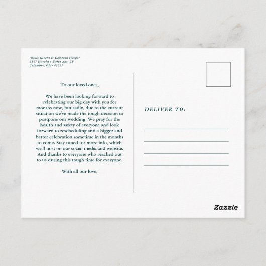 De update van het huwelijk verandert de datum groe briefkaart (Achterkant)