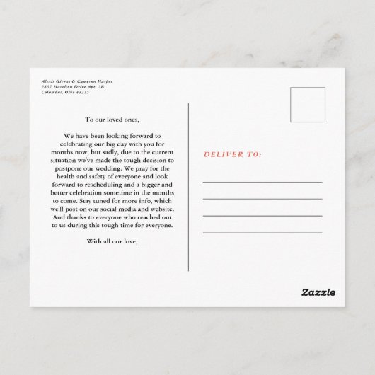 De update van het huwelijk verandert de datum kora briefkaart (Achterkant)