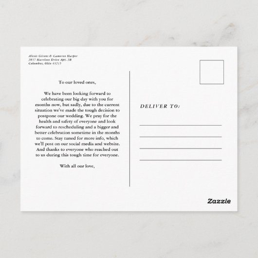 De update van het huwelijk verandert de datum stom briefkaart (Achterkant)