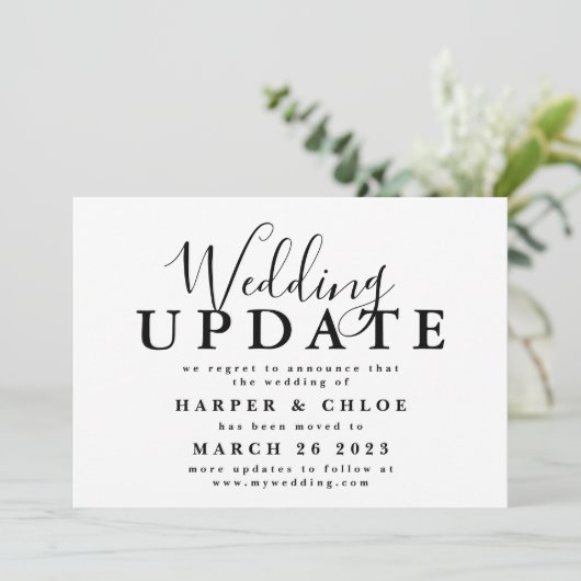 De Update van het huwelijk verandert de Datum Uits Save The Date (Staand voorkant)