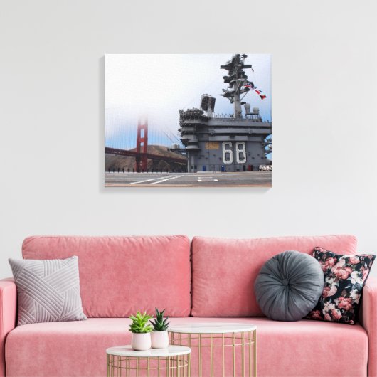 De USS Nimitz bij de Golden Gate Canvas Afdruk (Insitu (Woonkamer))