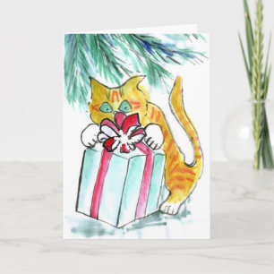 De Vakantie die van de kat de Cadeaus, sumi-E Feestdagen Kaart