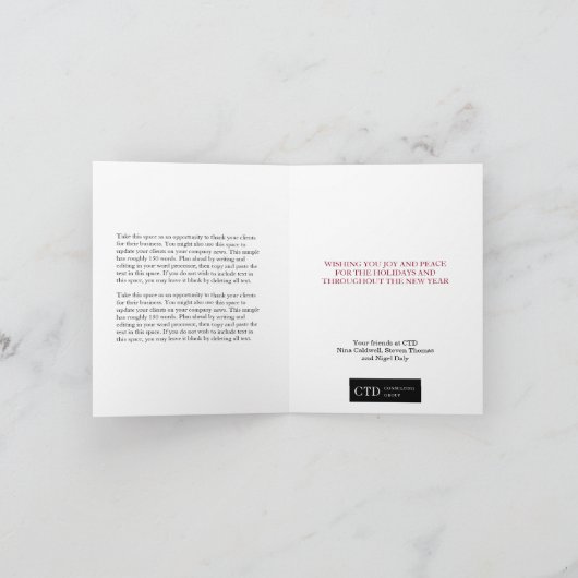 De vakantie van Bedrijfs Kerstmis van de vreugde Feestdagen Kaart (Binnen)