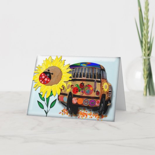 De Vakantie van de Bus van het lieveheersbeestje Feestdagen Kaart (Voorkant)