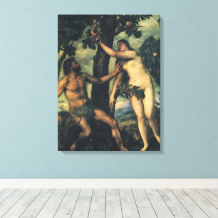 De val van de mens; Adam en Eva door Titian Canvas Afdruk