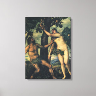 De val van de mens; Adam en Eva door Titian Canvas Afdruk