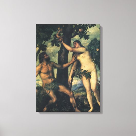 De val van de mens; Adam en Eva door Titian Canvas Afdruk (Voorkant)