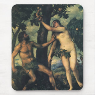 De val van de mens; Adam en Eva door Titian Muismat