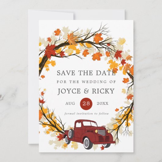 De val verlaat  vrachtwagen sparen de Datum bruilo Kaart (Voorkant)