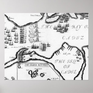 De vangst van Cádiz in 1596 (graving) Poster