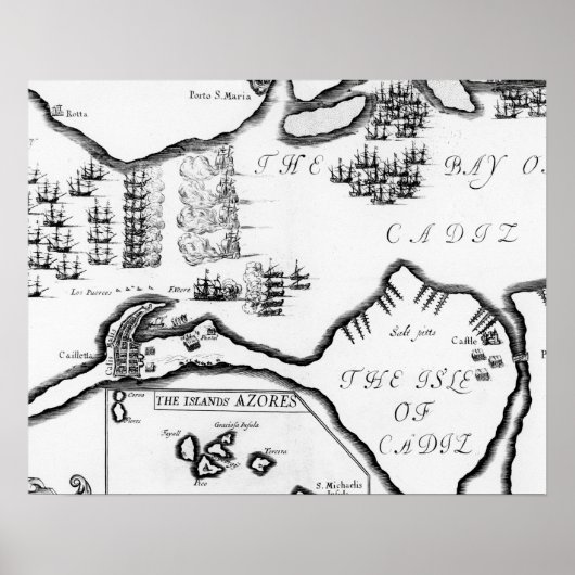 De vangst van Cádiz in 1596 (graving) Poster (Voorkant)
