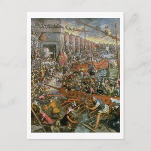 De vangst van Constantinopel in 1204 (olie op het  Briefkaart (Voorkant)