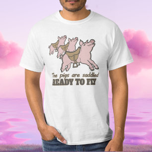 De varkens zijn gezadelde klaar om het t - shirt