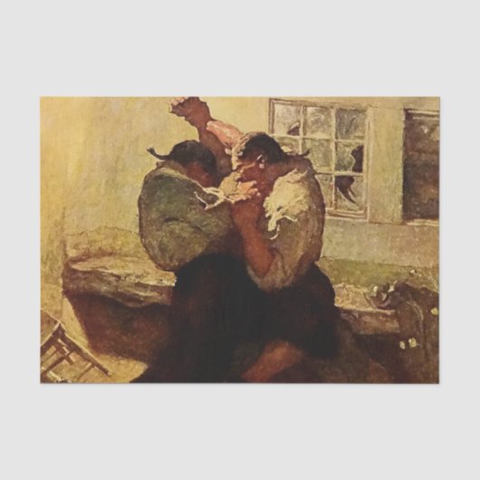“De vechtpartij in de hut” door NC Wyeth Tissuepapier (Voorkant)