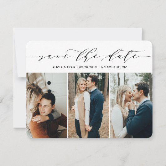 De veelvoudige foto's van het manuscript sparen de save the date (Voorkant)