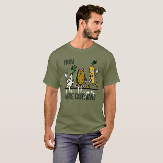 De Vegans zijn groenten aan het rennen T-shirt (Voorkant volledig)