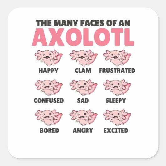 De vele gezichten van een Axolotl Funny Feelings Vierkante Sticker (Voorkant)