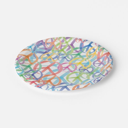 De vele kleuren van de vrede tekenen papieren bordje (Gekanteld)