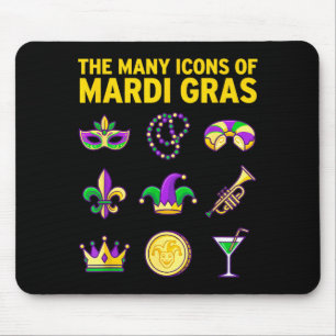 De vele pictogrammen van Mardi Gras Paars Groen Gr Muismat