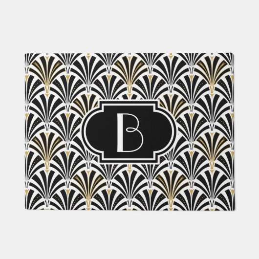 De ventilatorpatroon van het art deco - zwarte op deurmat (Voorkant)