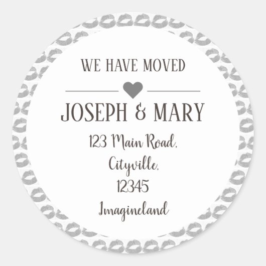 De verandering van adres zilveren lippen maakt dee ronde sticker (Voorkant)