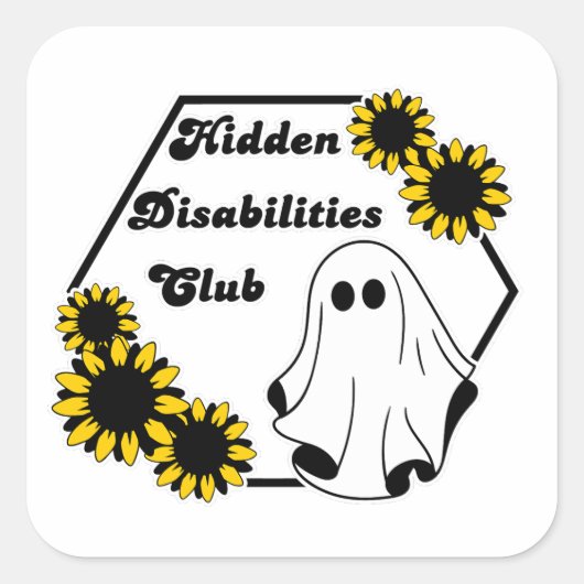 De verborgen Disability Club Sunflower Ghost Badge Vierkante Sticker (Voorkant)