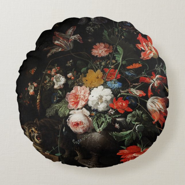 De verbouwde Bouquet door Abraham Mignon Rond Kussen (Voorkant)