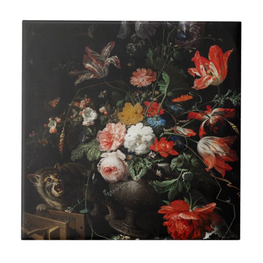 De verbouwde Bouquet door Abraham Mignon  Tegeltje (Voorkant)