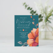 De verbrande Oranje en donkere Blauwgroen bruiloft Kaart (Staand voorkant)