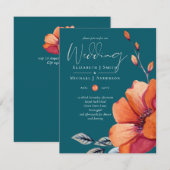 De verbrande Oranje en donkere Blauwgroen bruiloft Kaart (Voorkant / Achterkant)