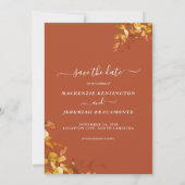 De verbrande Oranje Naherfstbruiloft Foto bewaart Save The Date (Achterkant)