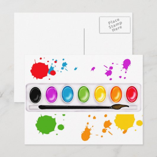 de verf doos met ploetert briefkaart (Voorkant / Achterkant)