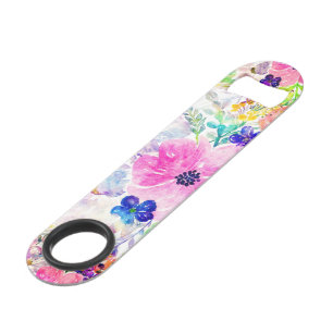 De verfontwerp van de mooie waterverf bloemenhand speed flessenopener