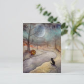 De vergeten weg Halloween zwarte kat en pompoen Briefkaart (Staand voorkant)