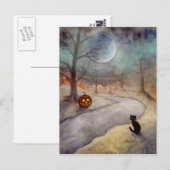 De vergeten weg Halloween zwarte kat en pompoen Briefkaart (Voorkant / Achterkant)