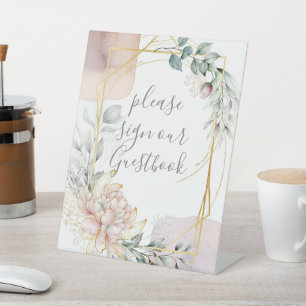 De vergulde frame bloemige groene wedding  reclamebord met voetstuk