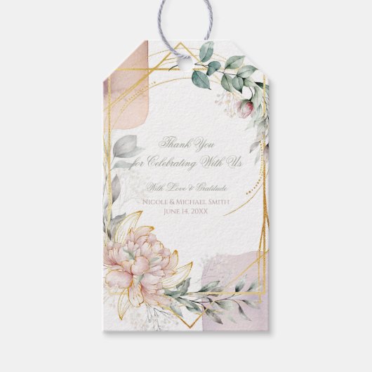 De Vergulde Frame Bloemrijke Bruiloft Cadeaulabel (Voorkant)