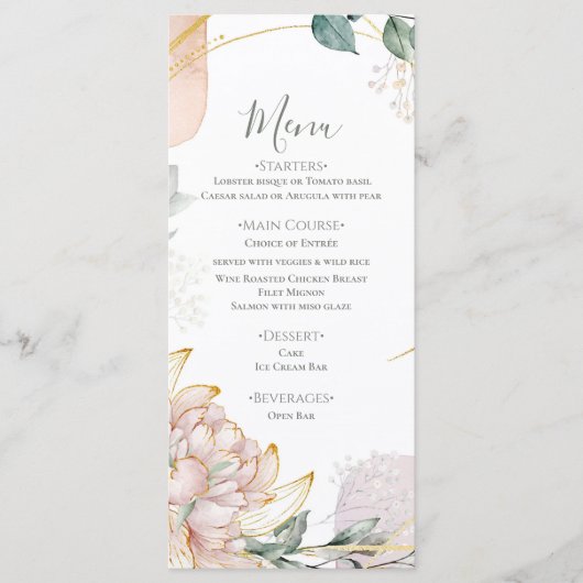 De Vergulde Frame Bloemrijke Bruiloft  Menu (Voorkant)