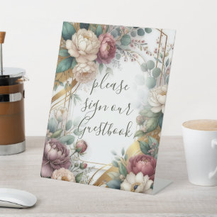 De Vergulde Geheime Tuin Bloemrijke Bruiloft Reclamebord Met Voetstuk