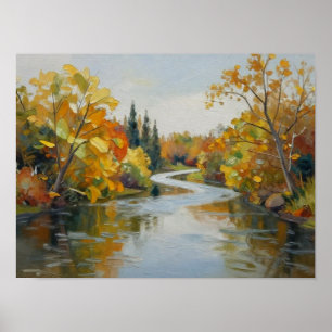 De Vergulde Stroom: Een Kronkelende Herfst Rivier Poster