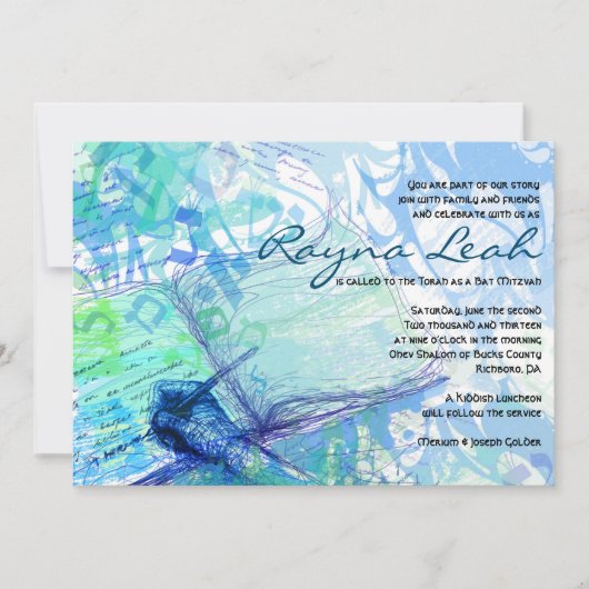 DE VERHAAL WRITER Bar Bat Mitzvah Uitnodiging (Voorkant)