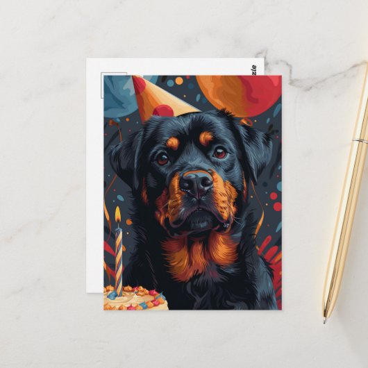 De Verjaardag Rottweiler Hond Briefkaart (Voorkant / Achterkant in situ)