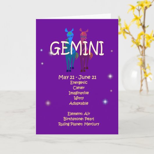 De Verjaardag van de Dierenriem van Tweeling Kaart (Gele Bloem)