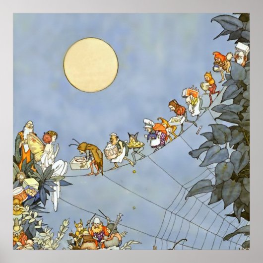 “De verjaardag van de feeën” van Heath Robinson Poster (Voorkant)