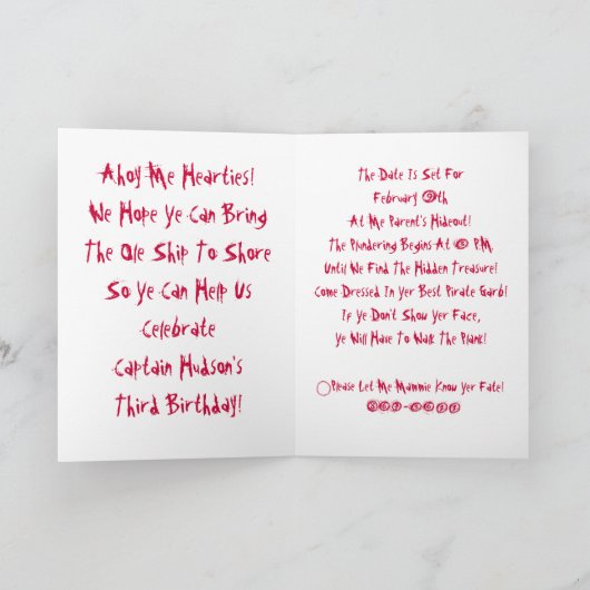 De Verjaardag van de piraat nodigt uit (Binnen)