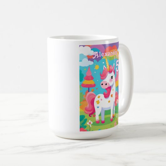 De verjaardag van het roze eenhoornmeisje koffiemok (Voorkant rechts)