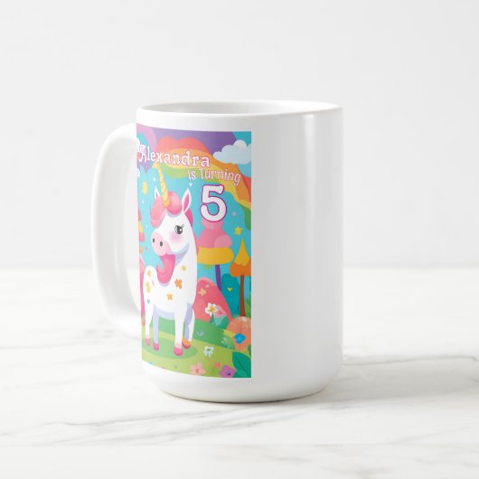 De verjaardag van het roze eenhoornmeisje koffiemok (Voorkant links)